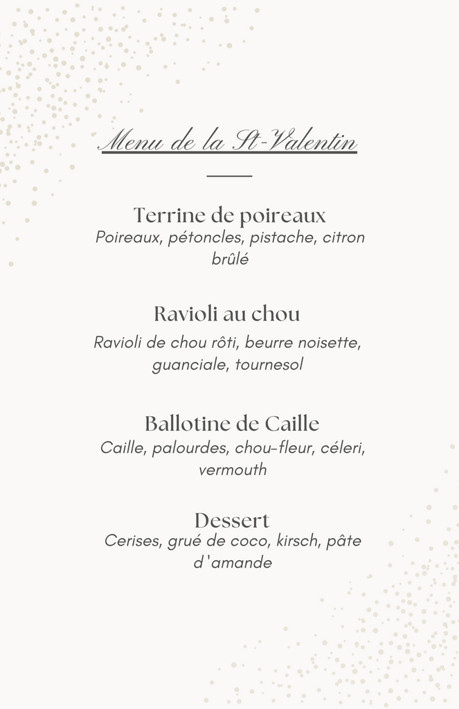 Menu de la Saint-Valentin